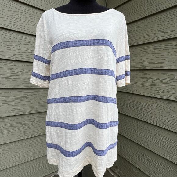 J. CREW, cream with chambray stripes, short sleeves, women's size M, T-shirt - Picture 2 of 8
